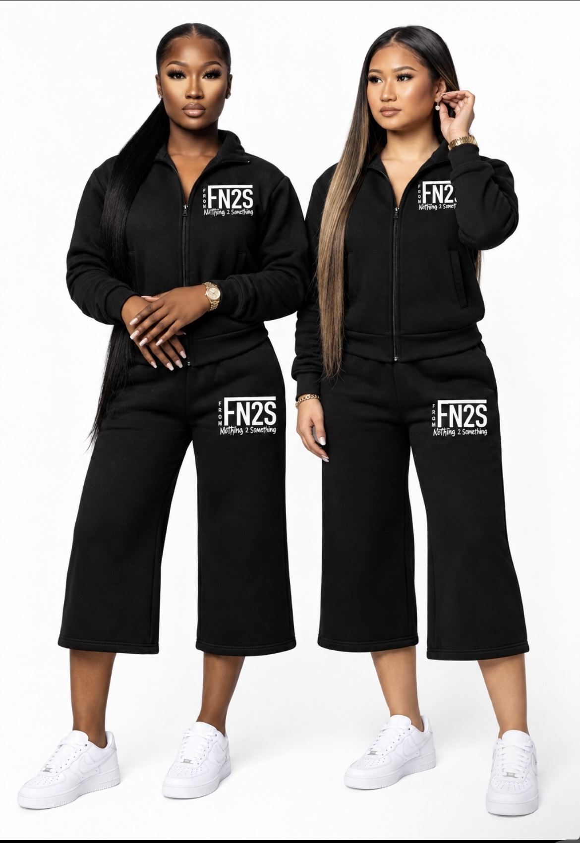Black FN2S Wide-Leg Unisex Two-Piece Set